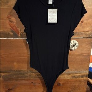 Altar'd State Black Ruffle Sleeve Bodysuit